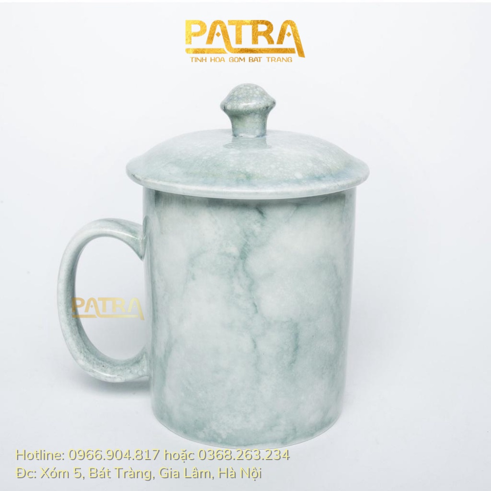 Cốc sứ có nắp, ly sứ men đá Bát Tràng hình trụ, cốc uống nước có quai 350ml nhiều màu lựa chọn