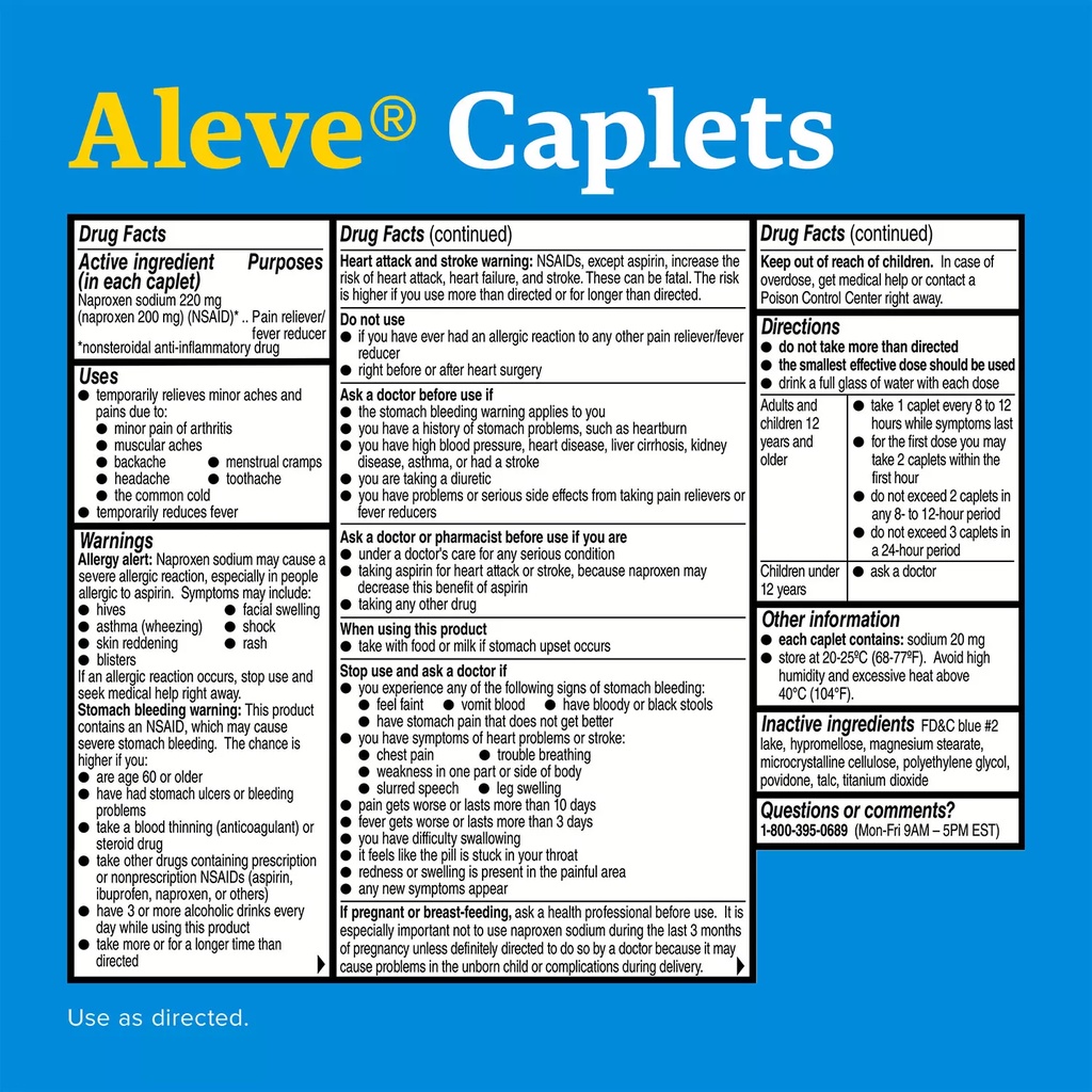 [DATE 11/2023] Aleve 220mg Caplets tách lẻ 50 VIÊN