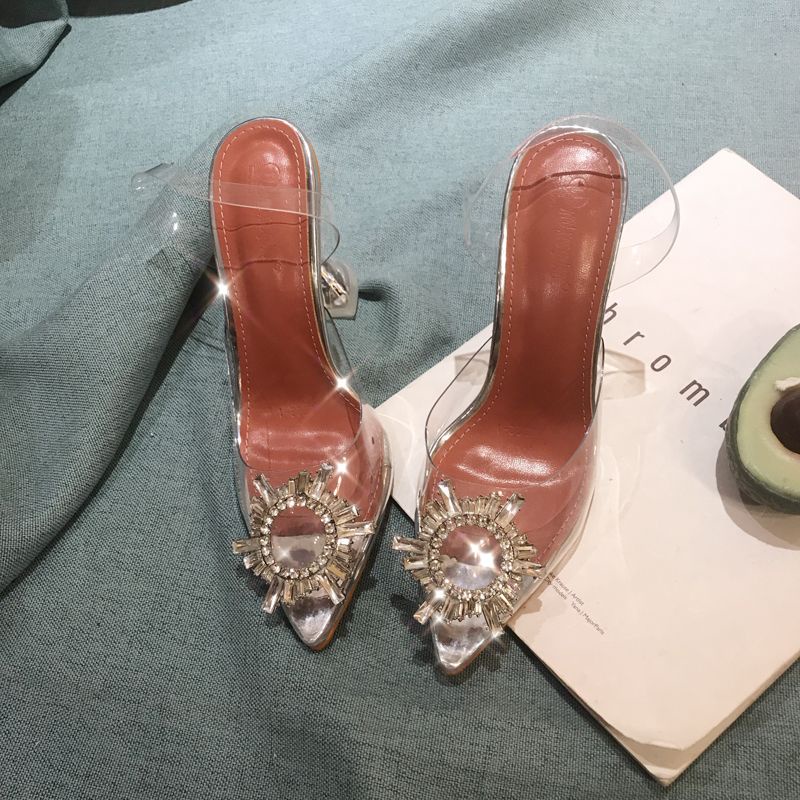 Giày Cao Gót Mũi Nhọn Quai Trong Suốt Đính Đá Thời Trang 2022 Size 34-42
