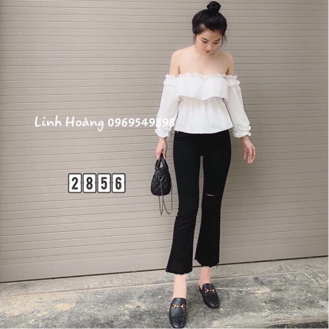 QUẦN JEANS ĐEN LOE RÁCH GỐI NHẸ QJ1862