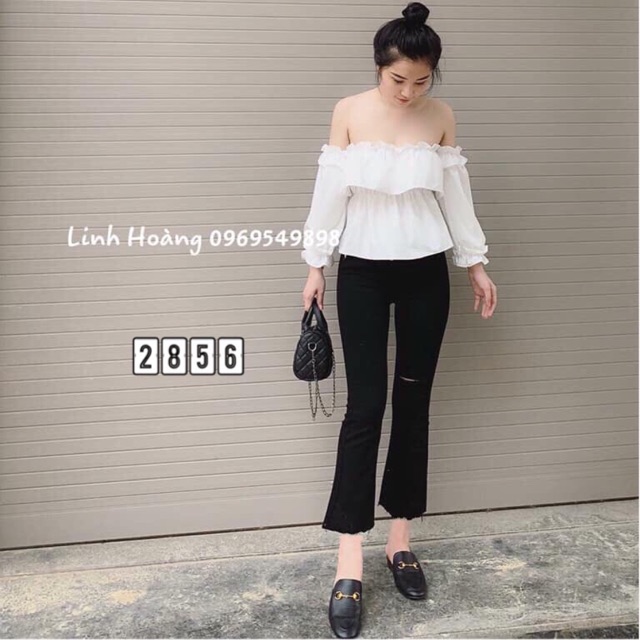 QUẦN JEANS ĐEN LOE RÁCH GỐI NHẸ 2856 QJ2000