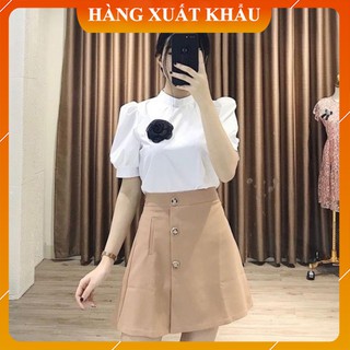 Quần giả váy cúc hoa 3 màu Đen - Xanh than - Nâu cực xinh