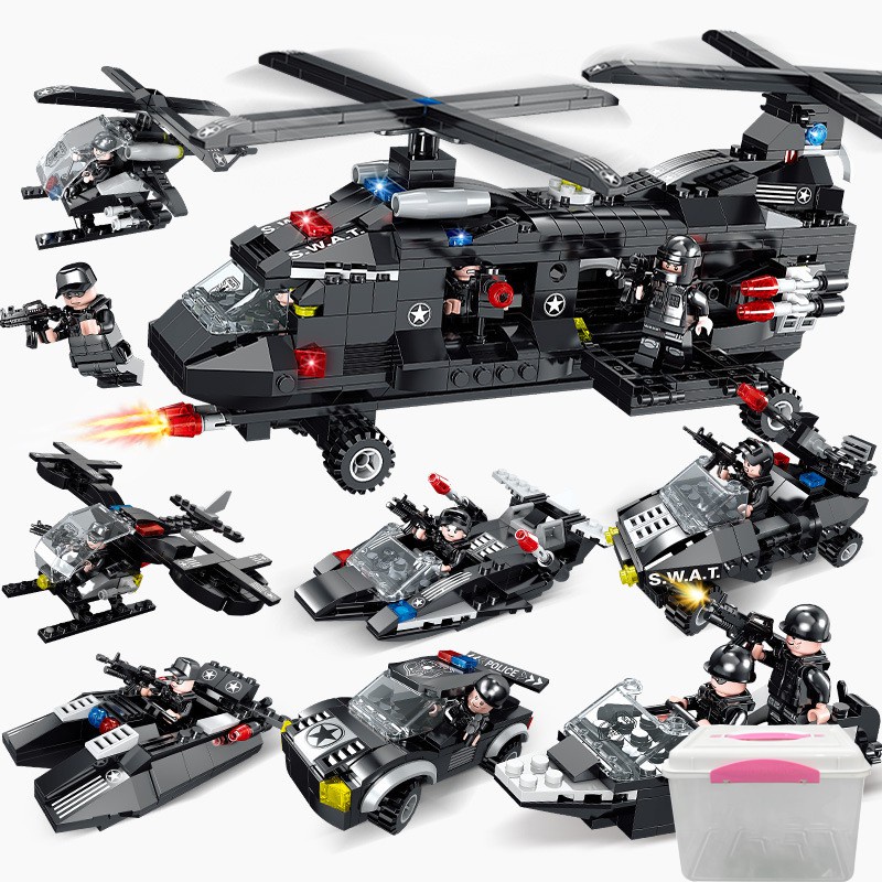 BỘ ĐỒ CHƠI LEGO MÁY BAY CẢNH SÁT SWAT , LEGO MÁY BAY TRỰC THĂNG CHIẾN ĐẤU