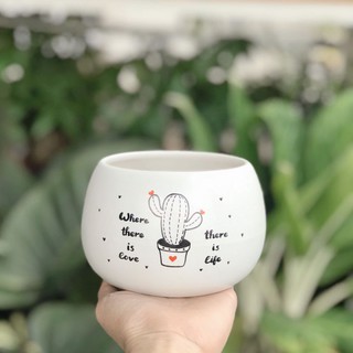 Chậu sứ trồng cây để bàn men mát Bát Tràng [ VẼ CHỮ THEO YÊU CẦU]