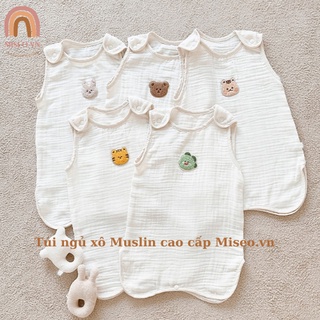 Túi ngủ vải xô Muslin thoáng khí thêu hình cho bé trai bé gái nằm điều hòa máy lạnh từ sơ sinh đến 4 tuổi