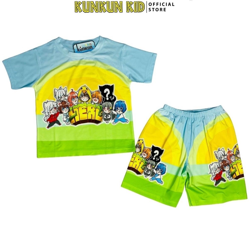 Đồ bộ thun lạnh cộc tay in 3d cho bé trai và bé gái hình hero team size đại từ 10kg-60kg Kunkun Kid TP477