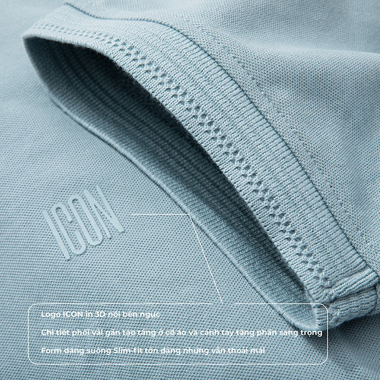 Áo Thun Có Cổ Polo Trơn ICON DENIM 6 Màu Phom Slim-fit Vải Cá Sấu In Logo Nổi 3D