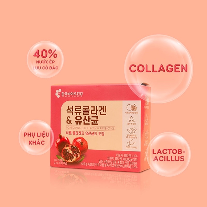 Bột Collagen Uống Lựu Đỏ Korea Bio Cell Hàn Quốc Chính Hãng 30 Gói Vitamin C