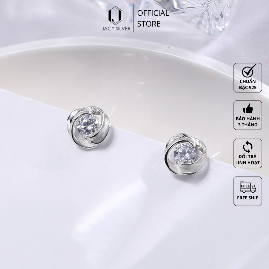 Khuyên Tai Bạc 925 Hình Hoa Hồng Rose Bling , Bông Tai Bạc Ý Cho Nữ Jacy Silver KT1003