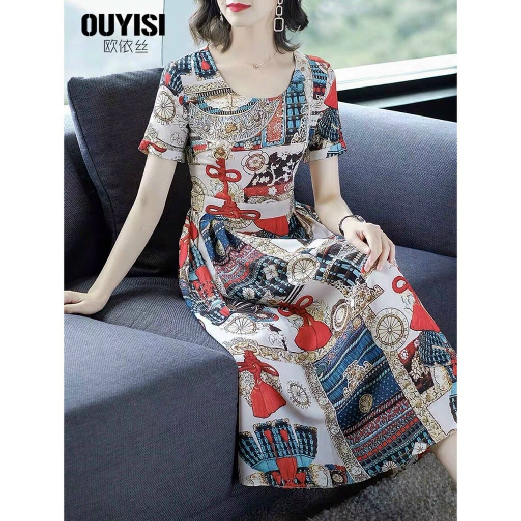 Đầm Xoè Vintage Hoạ Tiết Cổ Tròn| Váy Đầm Dáng Xòe Xinh Xắn | BigBuy360 - bigbuy360.vn