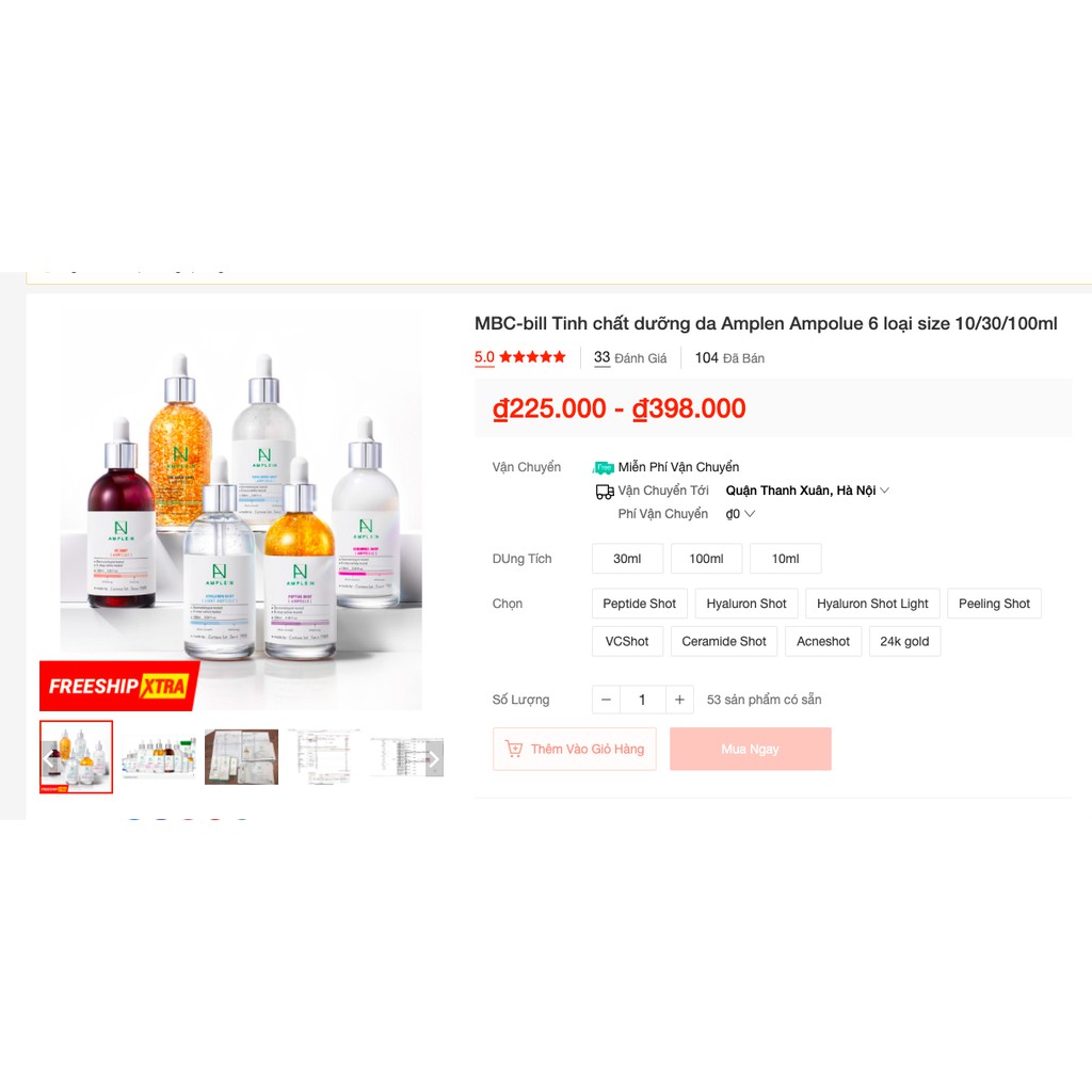 MBC Tinh chất dưỡng da Amplen Ampolue 7 loại size 10/30/100ml thanh lý