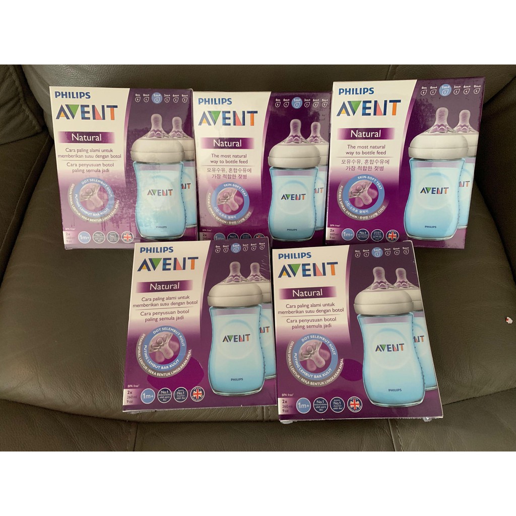 Set 2 bình sữa chống đầy hơi Avent Natural 125ml, 260ml