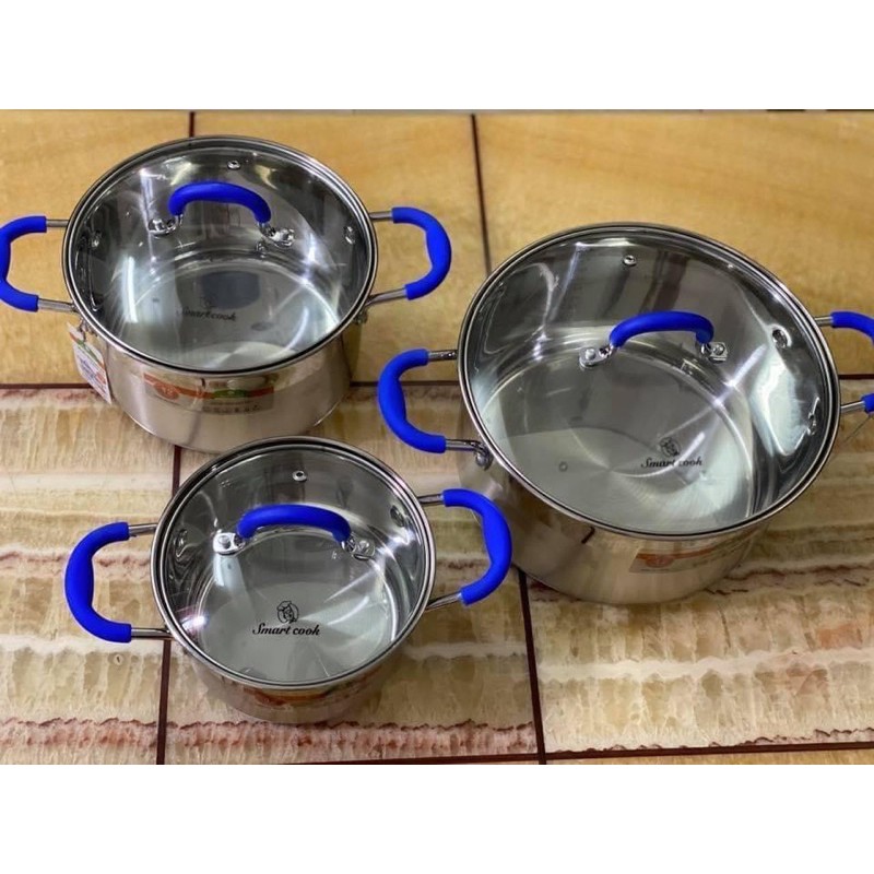 HÀNG CHÍNH HÃNG-BỘ NỒI ELMICH CHỐNG DÍNH INOX SMARTCOOK 3 CHIẾC CỠ 16CM, 20CM, 24CM- Hàng KM
