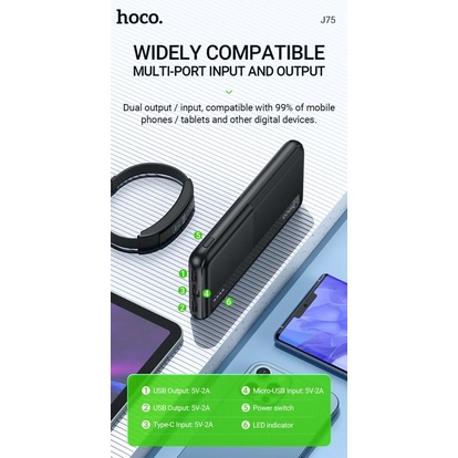 Pin sạc dự phòng Hoco J75 Tresor 10000mAh 2 cổng Input/Output max 2A - Hàng chính hãng