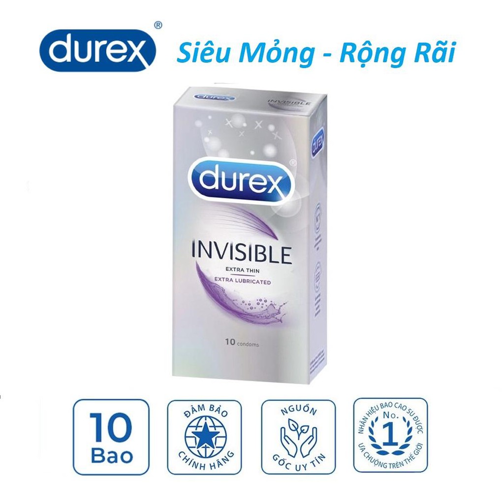 Bao Cao Su Durex Invisible Extra Lubricated 10s siêu mỏng nhất thị trường