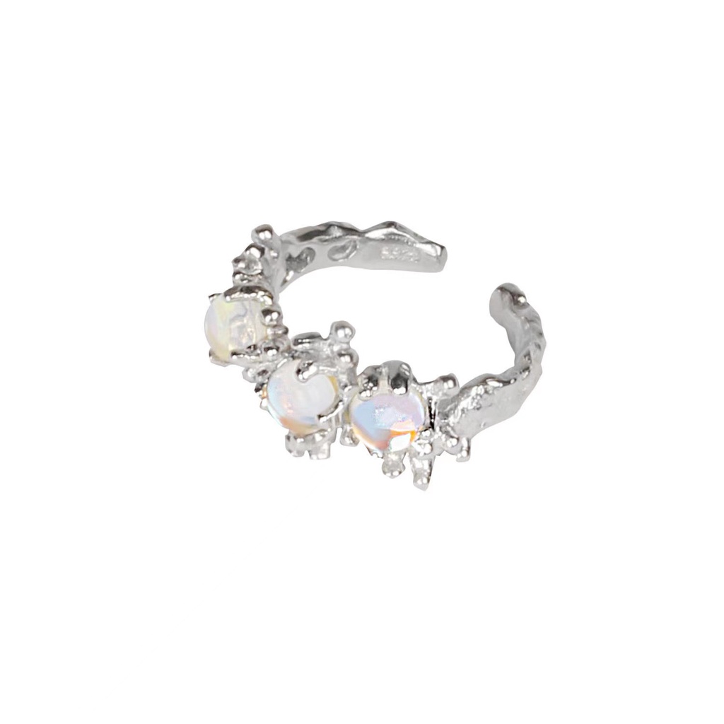 Nhẫn Đá Mặt Trăng Thiết Kế Bất Đối Xứng Có Thể Điều Chỉnh Kích Cỡ Dành Cho Nữ