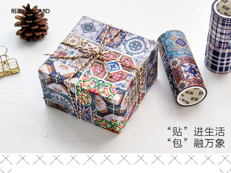 Bukavn Cuộn washi tape khổ lớn phong cách vintage, phụ kiện trang trí sổ bullet journal KT 10cm x 5 mét