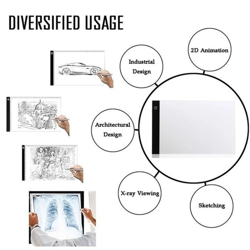 Bảng Vẽ Đồ Họa Kỹ Thuật Số Đèn LED Khổ A3 A4 Kèm Hộp Đựng Cho Học Tập