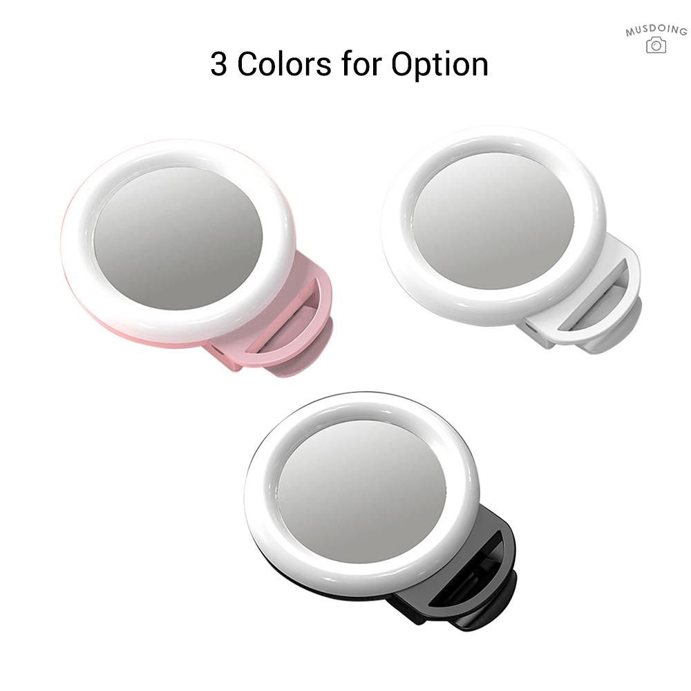 ღ  Mini RGB Smartphone Selfie Ring Light  Clip-on LED Beauty Light Built-in Rechargeable Battery with Mirror for Live Streaming Selfie Video Recording