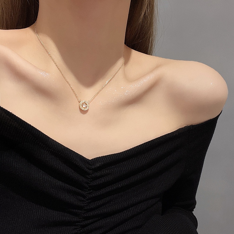 Vòng cổ titan nữ không gỉ mặt tròn đính đá đơn giản phong cách ins hàn quốc nhẹ nhàng thanh lịch mẫu mới