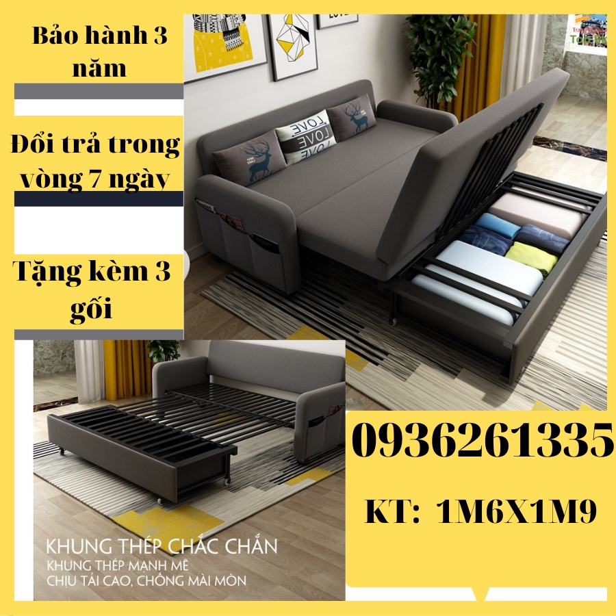 Giường Sofa Thông Minh Gấp Gọn Tích Hợp 2 Tính Năng Vừa Làm Gường Vừa Làm Ghế, Thiết Kế Sang Trọng. KT 1m6x1m9