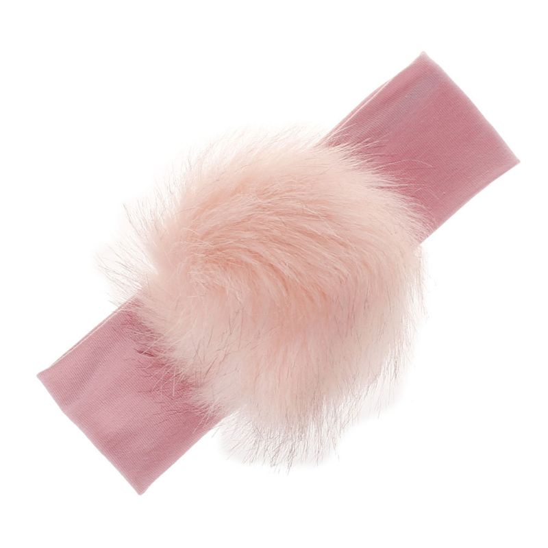 Băng Đô Đội Đầu Bằng Vải Cotton Phối Lông Giả Co Giãn Dễ Thương Dành Cho Bé Gái