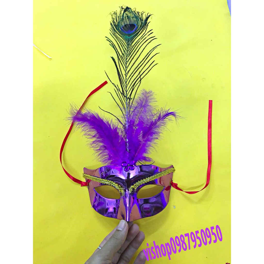 mặt nạ hóa trang lông vũ nửa mặt đuôi công mã CDU4 Esale off