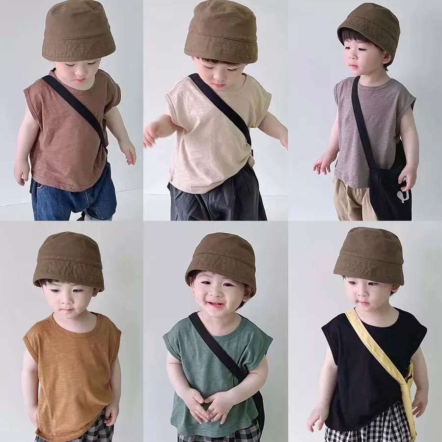 MNGRL Áo Ba Lỗ Cotton Sát Nách Màu Sắc Phong Cách Hàn Quốc Cho Bé Trai Bé Gái