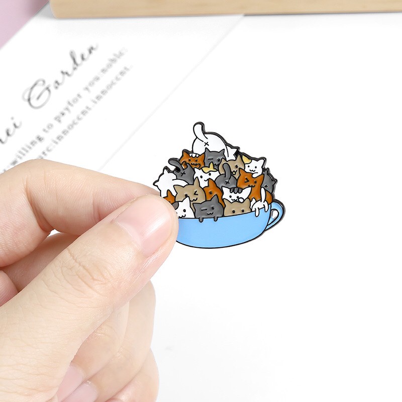 Pin cài áo/Huy hiệu/Ghim cài áo, balo, mũ, túi xách hình cốc cà phê mèo dễ thương