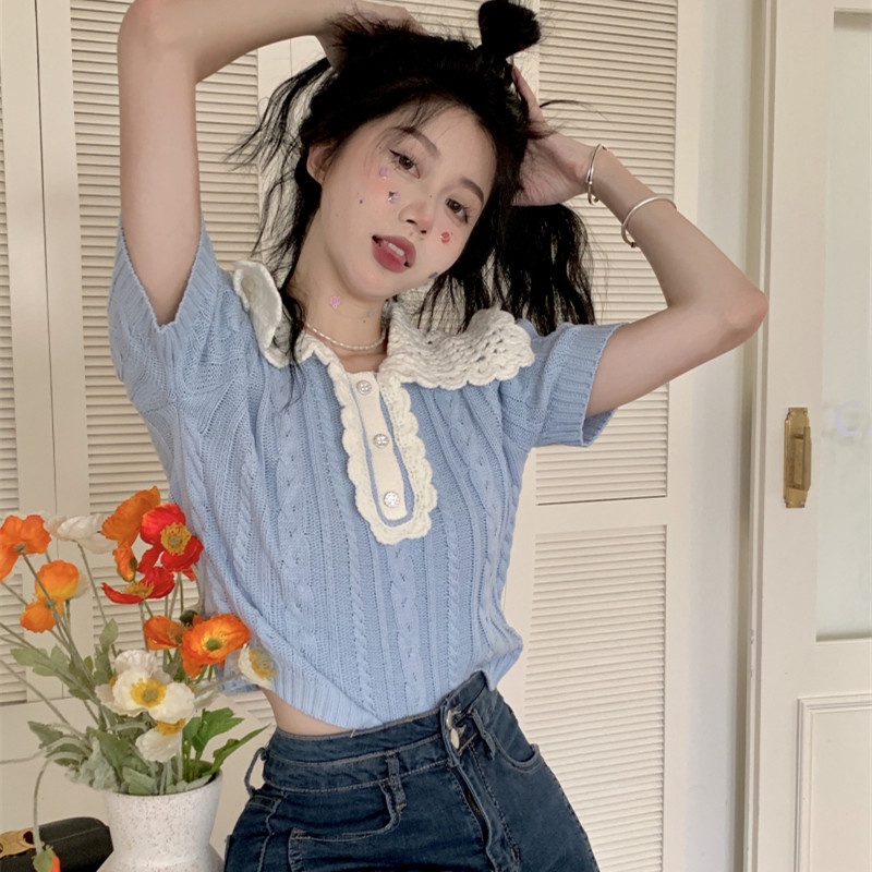 Áo Thun Dệt Kim Ngắn Tay Thời Trang Cho Nữ