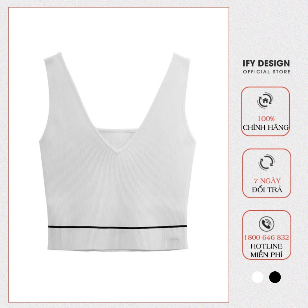 Áo dệt kim croptop, áo mặc trong vest nữ màu đen, trắng cổ V cao cấp IFY Design FAT013L