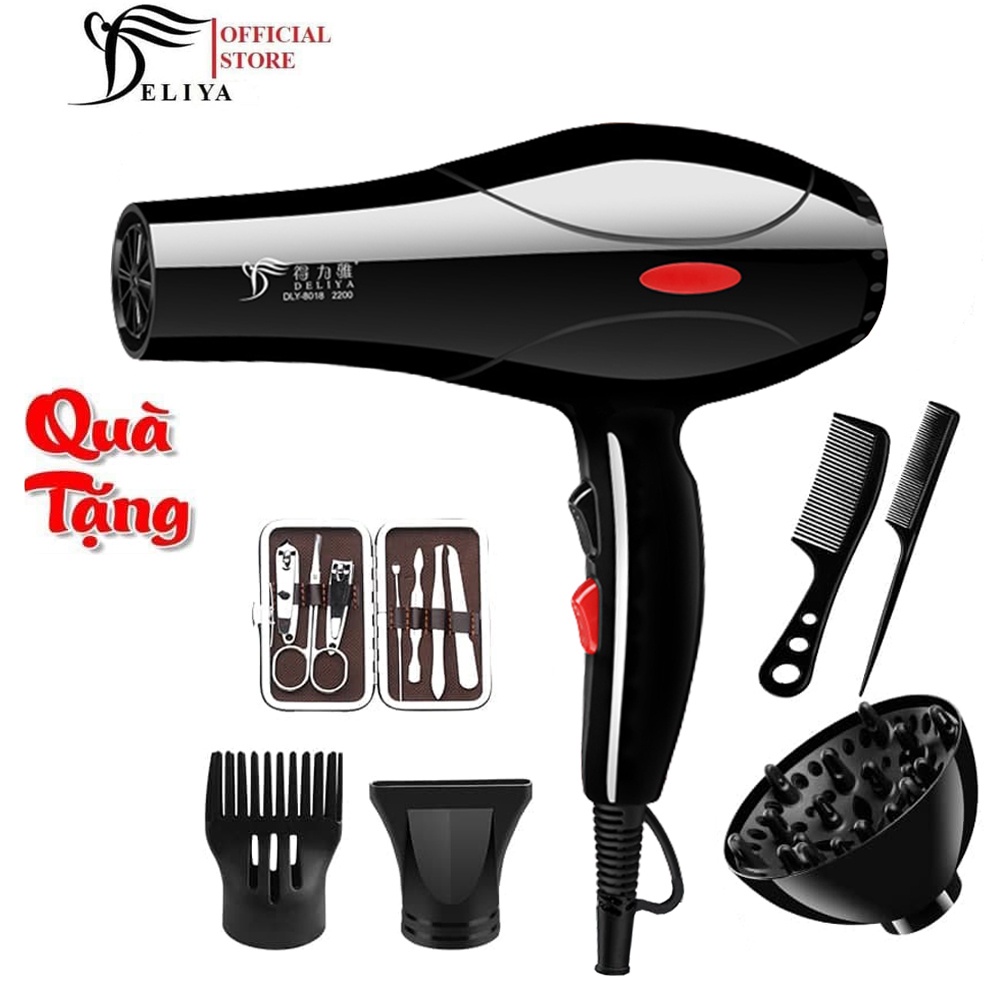 Máy sấy tóc hai chiều DELIYA 8018 công suất lớn 2200W -Tặng kèm bộ bấm 7  món và 5 phụ kiện tạo kiểu tóc- BH 12 tháng - Phụ kiện chăm sóc tóc |  