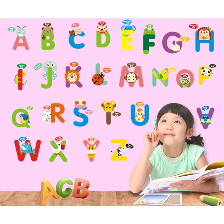 Tranh decal, decal dán tường trang trí phòng, góc học tập cho bé vừa giúp bé nhận biết sớm bảng chữ cái ngộ nghĩnh TE46