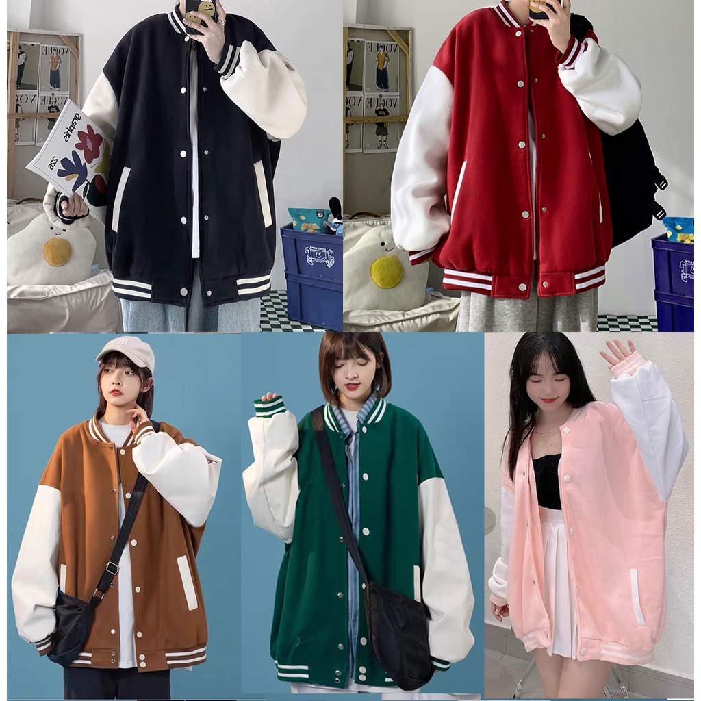 Áo Khoác Bomber Trơn Phối Tay Màu Ulzzang Unisex Dáng Rộng Nam Nữ - MM