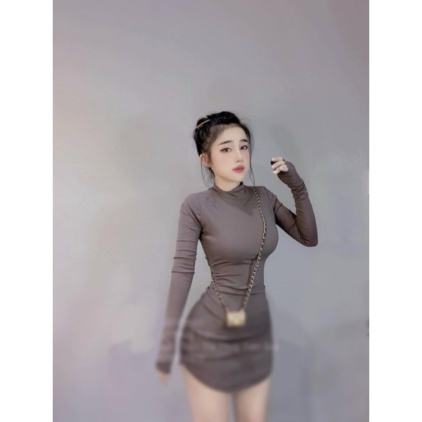 Đầm ôm body tay dài dây kéo hở lưng chất thun borip dày dặn, độ co giãn tốt, hack dáng, váy ôm body nữ hở lưng MIDORI247