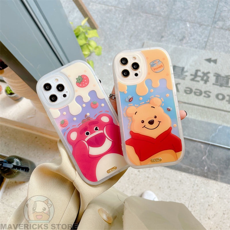 Ốp Điện Thoại Màu Laser In Hình Gấu/Dâu Tây Dễ Thương Cho iPhone 12/11Pro/Max/X/XS/XR/iPhone7/8plus