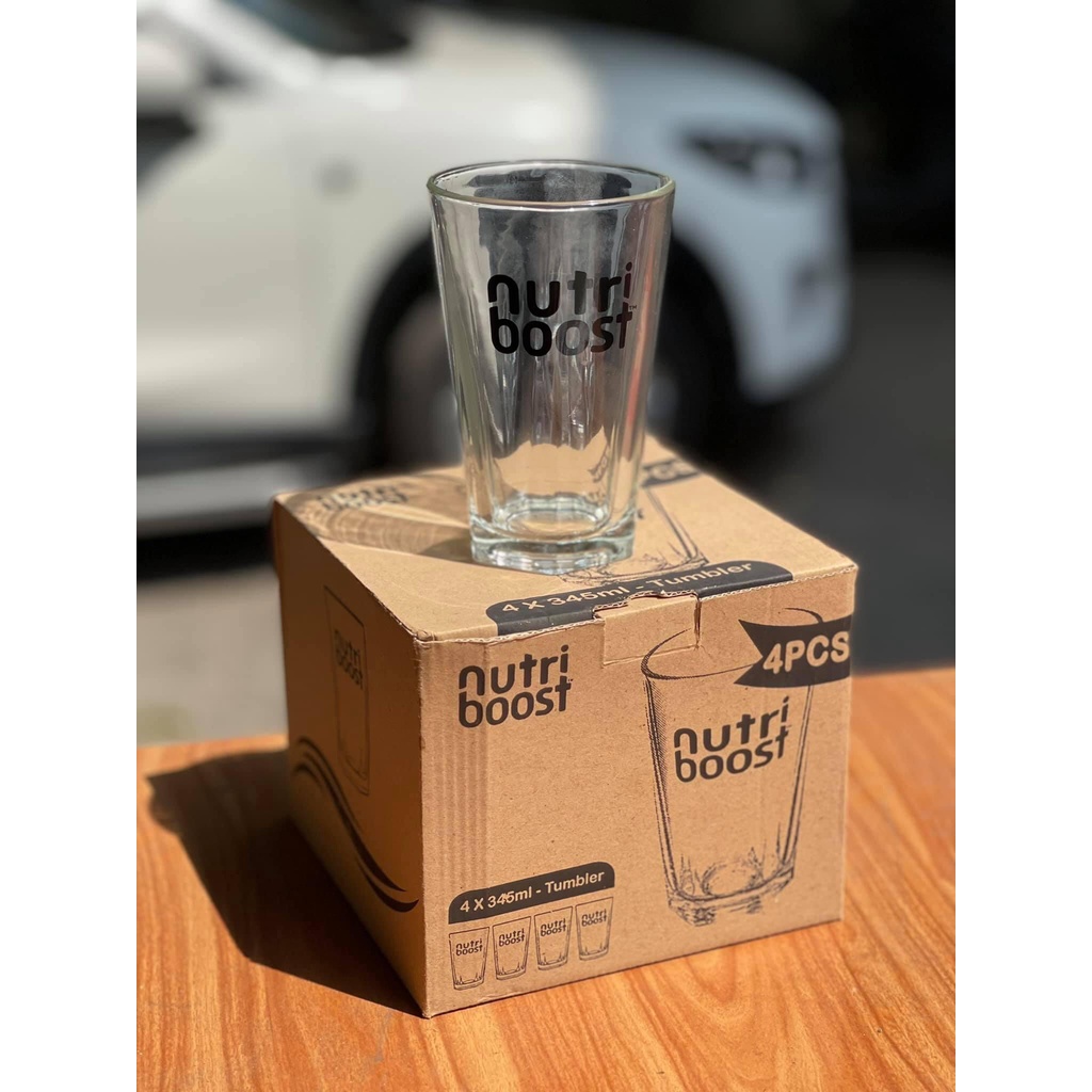 Hộp 4 cốc Thủy Tinh Nutri boost dung tích 345ml hàng dày dặn kèm ảnh thật , cốc hổ phách có quai 480ml hàng loại 1