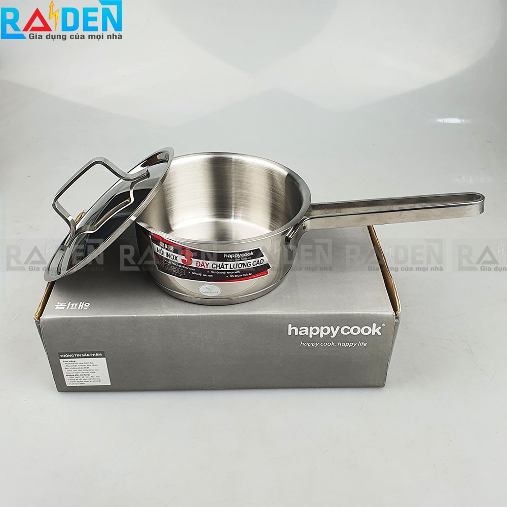 Quánh khấy bột inox 3 đáy Happycook Milan Plus Q12-MLP size 16cm dùng được bếp ga, bếp hồng ngoại, bếp từ