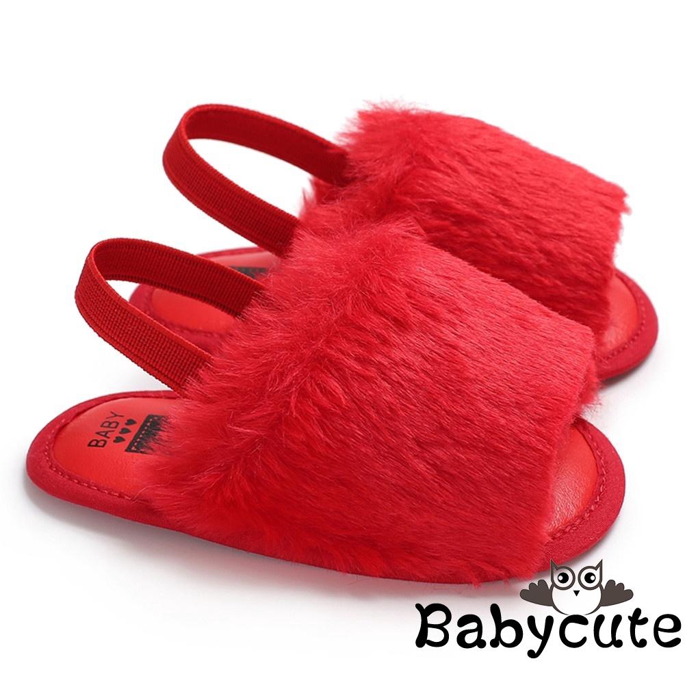 Giày xăng đan vải phối lông đế mềm mại thời trang mùa hè cho bé