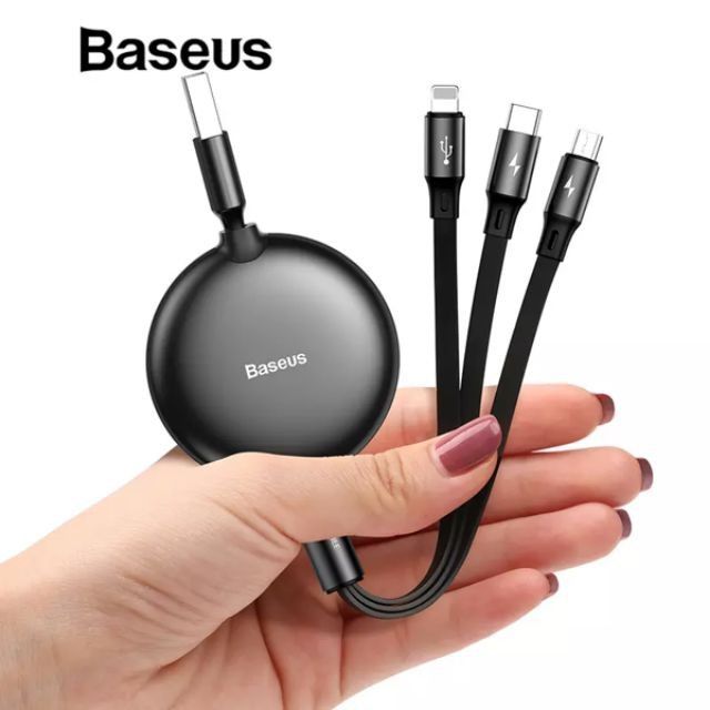 Cáp sạc dây rút 3 đầu Baseus Golden Loop 3 in 1 Elastic (3.5A, Type C/ Lightning/ Micro usb)