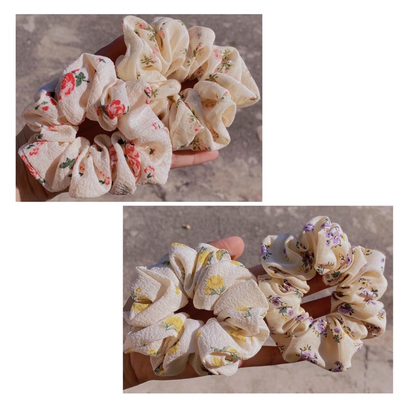 [Hàng thiết kế] Scrunchies cột tóc nơ hoa nhí handmade phong cách vintage dành cho nữ nhiều màu