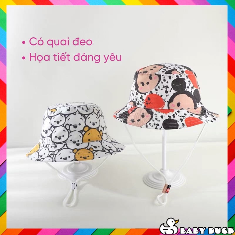 Mũ vành/nón vành cho bé cao cấp hoạ tiết mặt gấu, mickey, chữ cái ms60896
