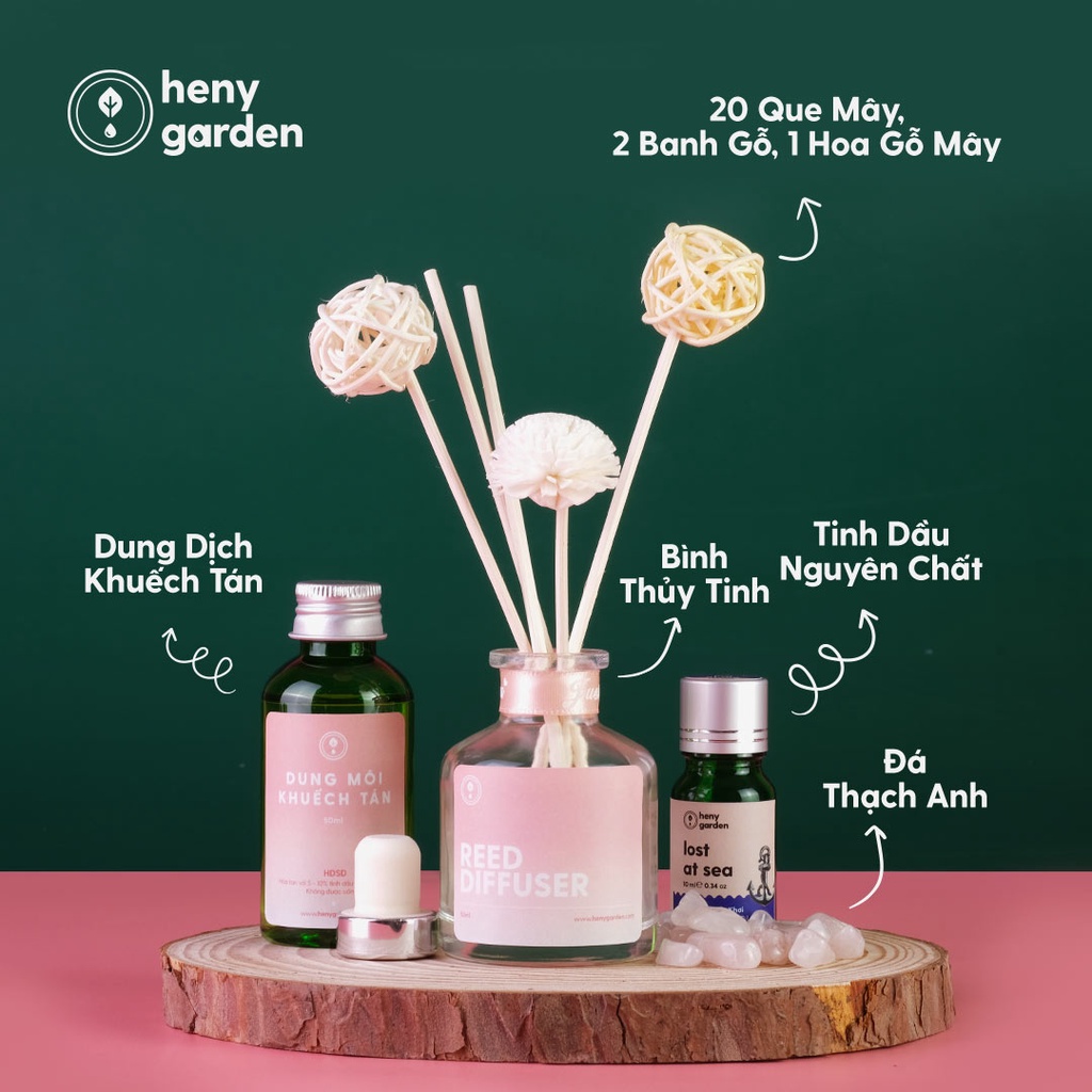 Bộ Tinh Dầu Khuếch Tán Thơm Phòng Heny Garden, Thay Thế Máy Xông, Tạo Hương Thơm Thoang Thoảng, Làm Sạch Không Khí