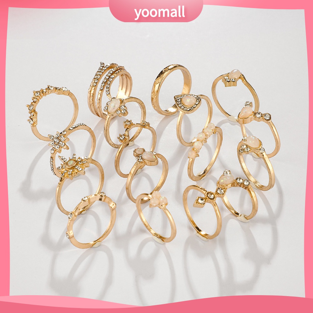 Yomall♡ Set 17 Nhẫn Hợp Kim Đính Đá Nhiều Kiểu Phong Cách Bohemian Cho Nữ