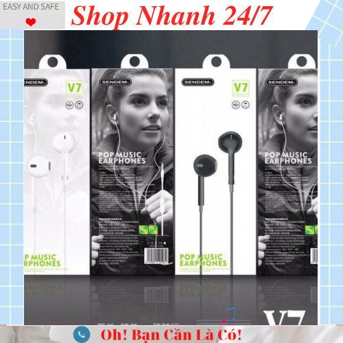 ⚡️Chính Hãng⚡️ Tai Nghe Nhạc Nhét Tai In-Ear Super Bass Sendem V5 -V6-V7  Chính Hãng - Thể Thao - Hàng đóng hộp