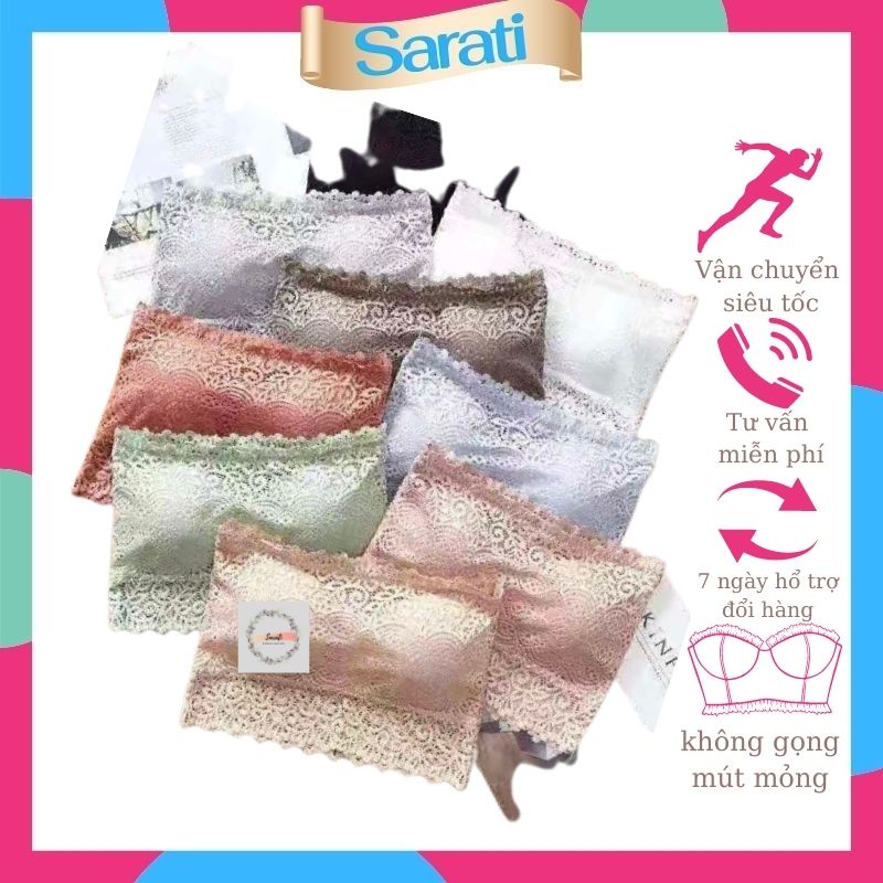 Áo bra lá ống nữ ren không gọng có mút mỏng cao cấp dây bản thoải mái, freesize từ 42 đến 58kg,Sarati , ALCKO