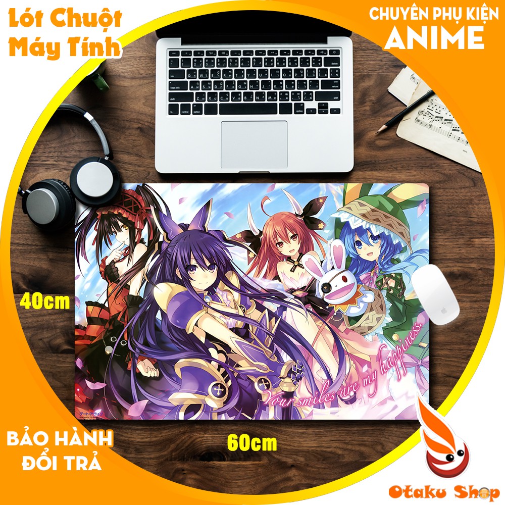 { Mouse pad cỡ lớn } Lót chuột Anime Date A Live chất liệu cao su dùng để trên bàn di chuột chơi game kích thước 60x40cm