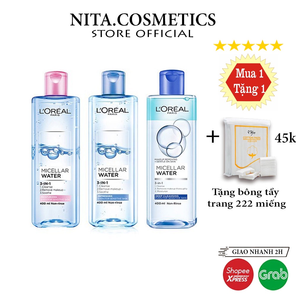 Nước tẩy trang L'Oreal Paris Micellar Water, tẩy trang dịu nhẹ tươi mát 3 In 1 - Donna.cosmetics