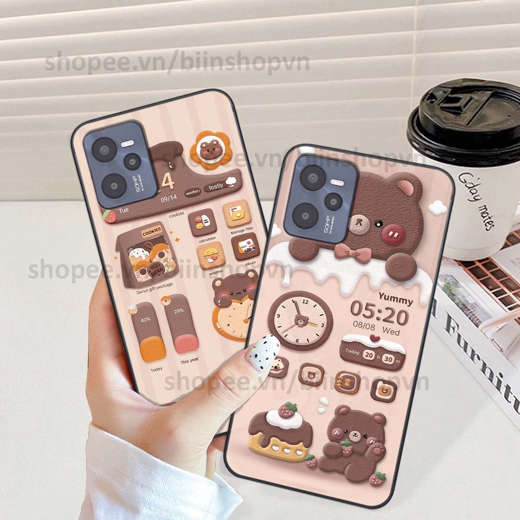 Ốp Realme C35 in 3D icon gấu nổi siêu xinh, siêu đáng yêu, cá tính phong cách