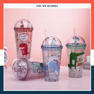 🍓bình nước giữ nhiệt 500ml 2 lớp khủng long cute